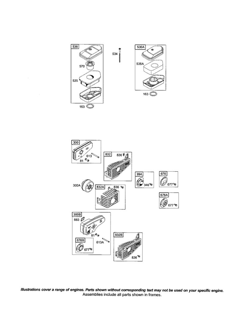 Muffler/Muffler-Guard Diagram and Parts List for 10G900 0015 Thru 0352 Briggs and Stratton Engine